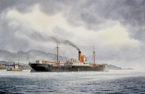 Steam freighter LAKE FILBERT departing Bellingham – 1922