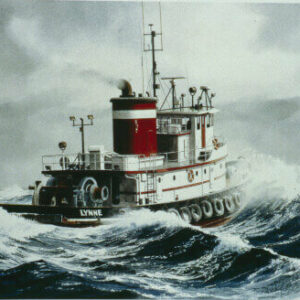 Diesel tug LYNNE in choppy seas, stern quarter view